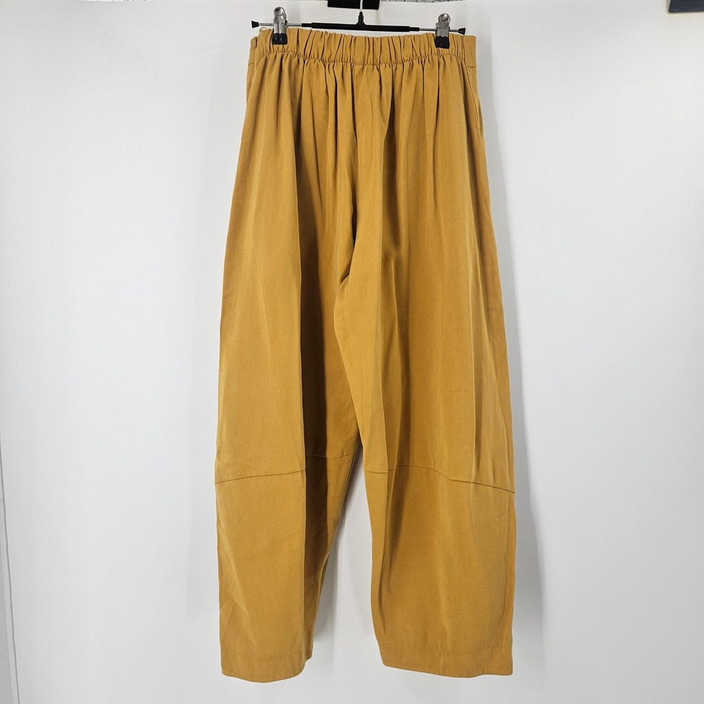 Moutaki Barrel Leg Pants Mustard Yellow High Waist Barrell Greek NWT Sz M - Picture 6 of 11
